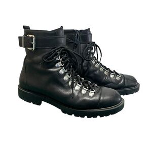 Charles David l Lace Up Zip Biker Boots Leather Size 9.5